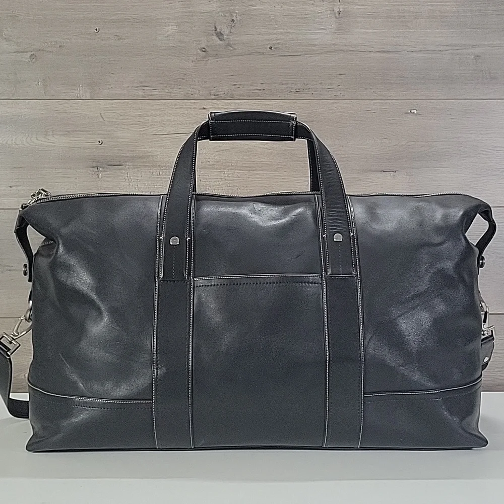 Coach 5J03 Weekender Black Leather Large Travel Duffle Bag Tote